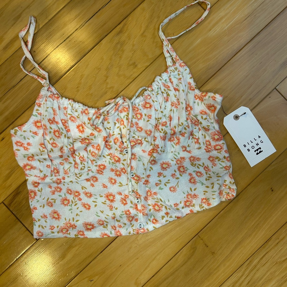 NWT Billabong Women's So In Love Gathered Crop Cami Top